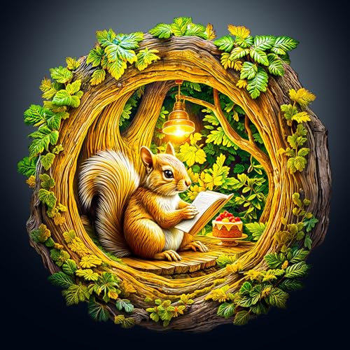 Holzpuzzle Erwachsene, 300 Teile Visuell 3D Höhle Enhörnchen Holz Puzzle Erwachsene, 34x33.9cm Wooden Puzzle, Unregelmäßige Einzigartige Puzzle, Holzpuzzle Tierform, Holz Puzzle Mit Box Aus Holz