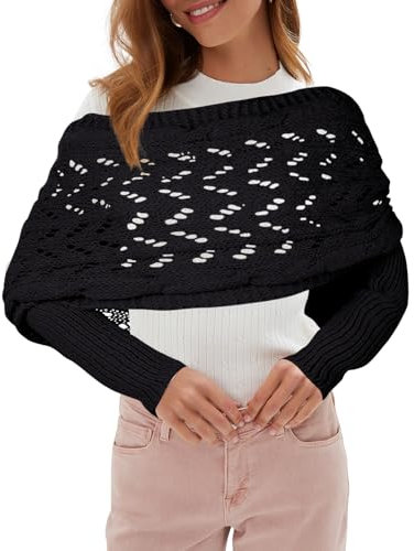 Risipu Gestrickter Schal mit Ärmeln für Frauen, Pullover Schal mit Ärmeln Herbst Winter Warm Schal Wrap Schal Schals Warm Cozy (Schwarz)