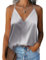 Zeagoo Camiseta interior de satén para mujer, tirantes delgados, parte superior, ajustable, correa de espagueti, cuello en V, camiseta de tirantes, gris, XL