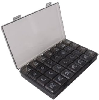 MEDIPILL - Medikamentendosierer für 7 Tage, 4 Einnahmen morgens Mittagessen Nacht liegend | 28 Fächer | Medikamentenbox | Schwarz | MED-BOX28-NN