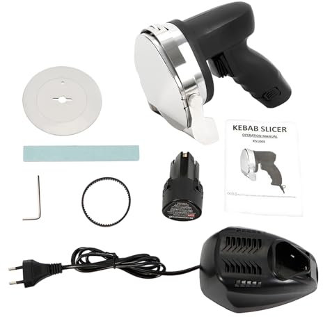 CCAUUB Profi Tragbarer Elektrisch Imbiss Dönermesser mit Schnittbreite Verstellbarer Kabelloses Kebabmesser Wiederaufladbar Fleischschneider (Kabelloses Laden)
