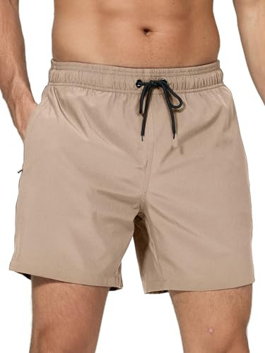 Arcweg Bañador Hombre 2 en 1 Bañador de Secado Rápido con Forro de Malla y Cordón de Ajuste para Playa Bañador Casual Impermeable para Piscina Verano Caqui Claro L(EU)
