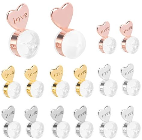 8 Pares Tuercas Pendientes, ELEPRUC Silicona Cierre, 6x5mm Suave Pendientes Elevadores de Pendientes, para Lobulos Caidos o Rasgados Oro, Plata y Oro Rosa