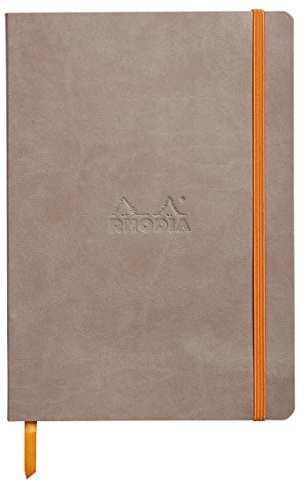 Rhodia 117818C - Kladde - Notizbuch Rhodiarama A5 (14,8 x 21cm), Softcover, 80 Blatt elfenbein 90g, kariert, Lesezeichen, Gummizugverschluss, Cover aus Kunstleder, Maulwurfsgrau, 1 Stück