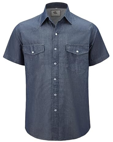 Dctop Chemise en Jean à Manches Courtes pour Homme - Coupe Droite - Coupe Normale - Style Cowboy - avec Poches, Bleu foncé 5#, 3XL