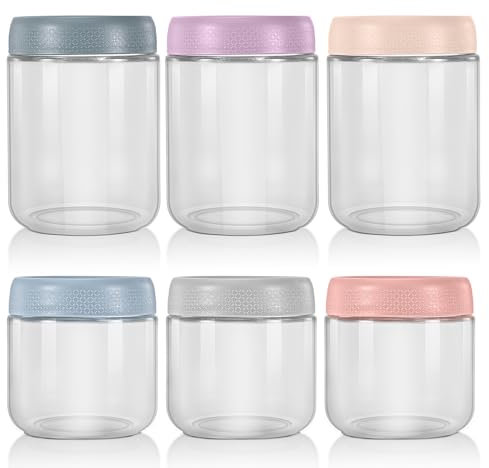 HOMIKLSA 6 Pack Overnight oats Jar(350 ml/ 500 ml) - Idéaux pour Confiture, Conserves, Pickles et Meal Prep - Pots Réutilisables avec Couvercle à Vis pour Aliments