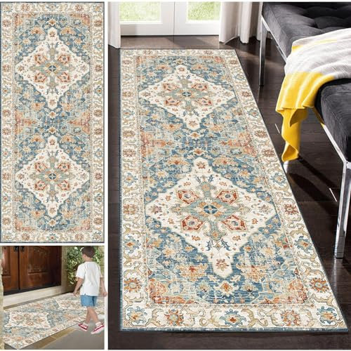 Fzamudng Küchenläufer Teppich Läufer Flur Lang rutschfest Flurteppich, Waschbar Küche Teppich läufer, 40 x 80 cm Kurzflor Korridor Teppich Läufer für Eingang Flur Schlafzimmer Wohnzimmer