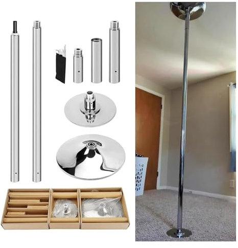 YAYREC Barre De Pôle Dance，Barre De Strip-teaseuse， Barre de Danse réglable, Barre de Strip-teaseuse stabilisée Statique et pivotante, Aucun perçage requis(Height 2.23-2.86m (7.3ft-9.4ft))