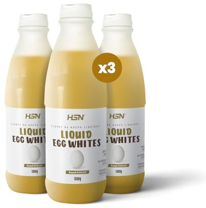 HSN Claras de Huevo Líquidas | Pack de 3 Unidades de 970ml | 1 Envase = 32 Claras Pasteurizadas | Gallinas Europeas | Liotizada = Mejor Conservación | Sin Aditivos | No-GMO, Vegetariano, Sin Gluten