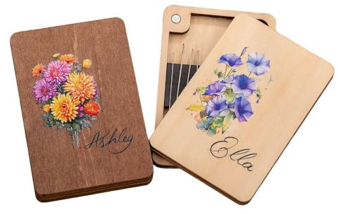 Wooden Magnetic Box with Name Custom for Sewing Needles Knitting Embroidery Needle Storage