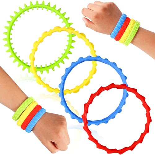 Lyreh 4stk Sensorische Fidget Armbänder, Dehnbar Textur Armband Fidget Spielzeug für Kinder Erwachsene Kleinkinder Taktil Beruhigungsmittel für Autismus ADHD Klassenpreise Angstabbau (4 Farben)