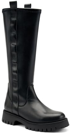 FRAU 56L5 Stivali Alti da Donna in Pelle Nera, Suola Carro, Gambale Elastico. (35, Sistema Taglie Calzature EU, Adulto, Donna, Numero, Media, 36)