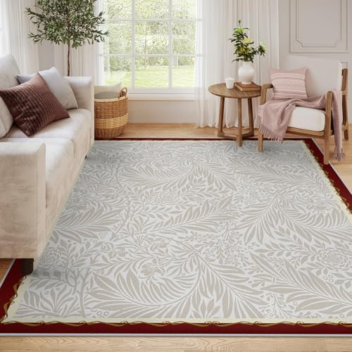 BYLEEHOMED Area Teppich 60x120cm waschbar Blumen Beige Vintage Traditionelle Rittersporn Dünne Retro Küche Indoor Rutschfester Teppich für Wohnzimmer Schlafzimmer