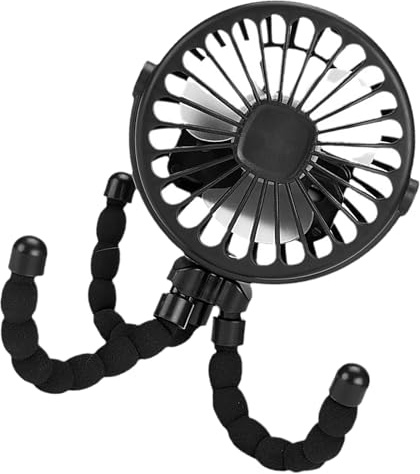 Aumotop Kinderwagen-Ventilator, Leiser Stativ-Clamp/Holder-On-Ventilator für Babyauto, Tragbarer Kühlventilator für Reisen und Outdoor-Einsatz (Schwarz)
