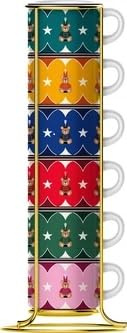 Bialetti Joyful Memories Set aus 6 stapelbaren Espressotassen, Porzellan, 60 cl