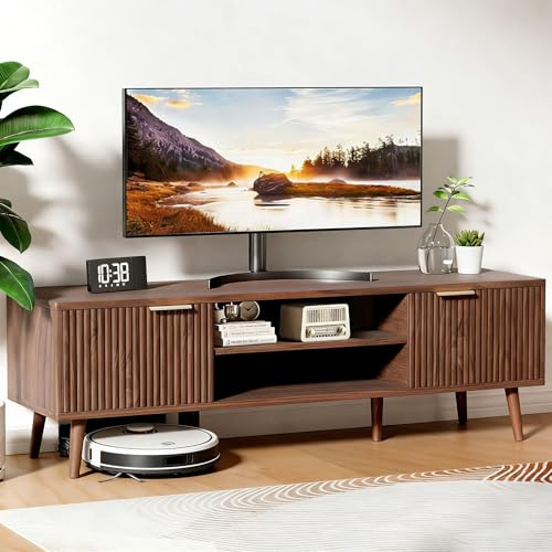 JMGJOY Meuble TV Bois 140cm Meuble Télé pour Télévision Jusqu'à 60 Pouces 2 Étagères Ouvertes et 2 Portes 140 X 39 X 47 cm pour Salon, Chambre À Coucher, Salle De Divertissement, Bois Foncé