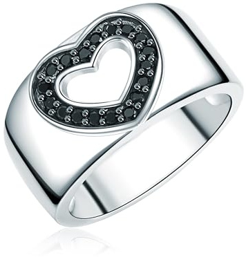 Rafaela Donata Damen Ring 925/- Sterling Silber | rhodiniert, Bandring, Zirkonia, schwarz, Herz
