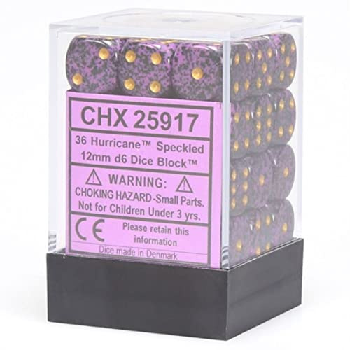 DND Dice Set-Chessex D&D Dice-12mm Speckled Hurricane Plastic Polyhedral Dice Set-Dungeons and Dragons Dice Includes 36 Dice – D6, (CHX25917)
