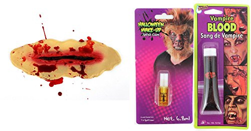 I LOVE FANCY DRESS Coupure à la Gorge en Latex + Tube de Colle + Faux Sang. Ideal pour Les fêtes d'halloween. (X6)