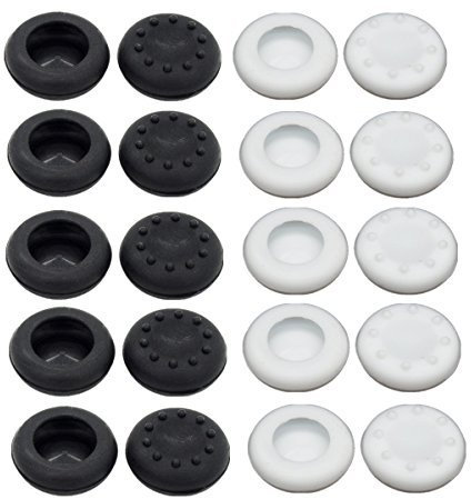 Blovess Lot de 20 capuchons de rechange en silicone pour manette analogique PS3/PS4/Xbox 360/Xbox One Noir/blanc