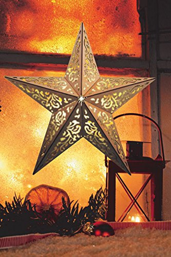 LED Stern aus Holz | mit 10 LED´s beleuchtet | kabellos | inkl. Fernbedienung | 40 cm oder 52 cm | verschiedene Muster | Fensterstern | Holzstern | Weihnachtsdekoration | Adventsstern (40cm Ornamentoptik)