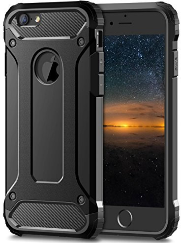 iPhone 7 Hülle, Coolden® Premium [Armor Serie] Militärstandard Outdoor Stoßfest Cover Microfaser Silikon + Carbon Bumper Air Cushion Ecken Schutzhülle für iPhone 7 Handyhülle iPhone 7 (Schwarz)