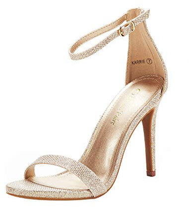 DREAM PAIRS Women's Stiletto Ankle Strap High Heels Sandals Party Shoes KARRIE,Size 5,Gold/glitter,KARRIE