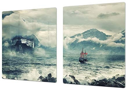 Gigantic Cutting Board and Cooktop Cover - Glass Kitchen Board;Single: 80 x 52 cm (31,5” x 20,47”); Double: 40 x 52 cm (15,75” x 20,47”); Series of Images DD05A