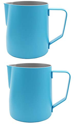 Abcsea 2 pièces pichet de Lait en Acier Inoxydable, Tasse de Lait, cruche pichet lait inox 600 ml bleu