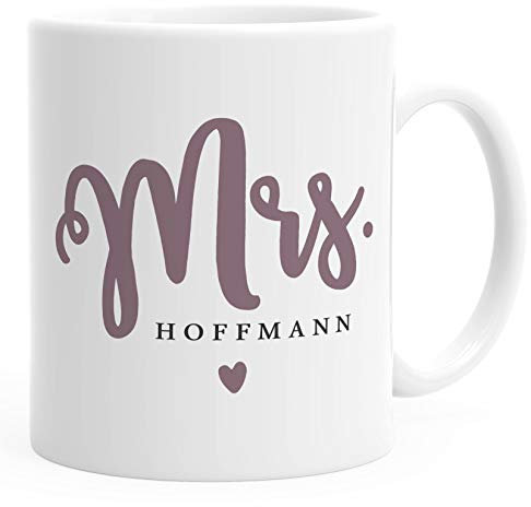 SpecialMe® personalisierte Kaffeetasse Tasse Mr & Mrs Nachname Namenstasse personalisierte Geschenke Hochzeitsgeschenk Mrs weiß Keramik-Tasse