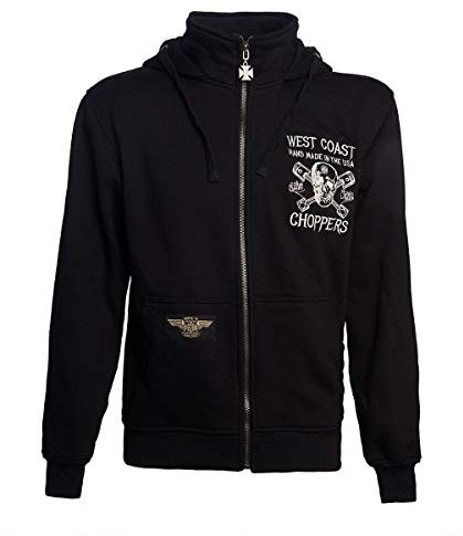 West Coast Choppers Men Zip Hoodie High Speed, Size:L, Color:Black