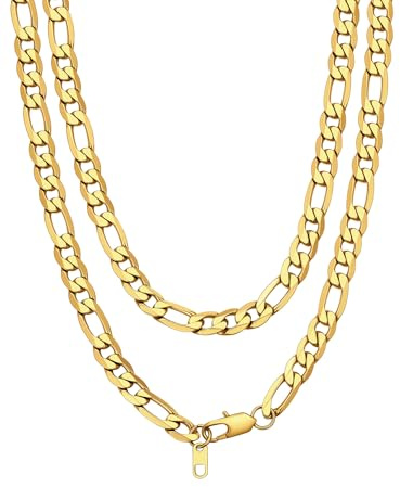 Bandmax Chaîne Collier Figaro pour Homme Femme, Maille Alternée 4mm/6mm/9mm en Acier Inoxydable/Plaqué Or, Longeur de 36cm/46cm/50cm/56cm/61cm/66cm/71cm/76cm