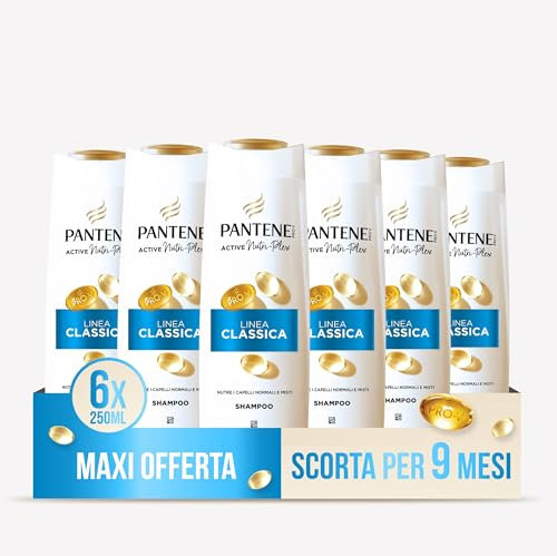 Pantene Pro-V Shampoo mit klassischer Linie für normales und gemischtes Haar, reinigt sanft und schützt die Bindungen des Haares, für den täglichen Gebrauch, ohne Mineralöl und Farbstoffe,