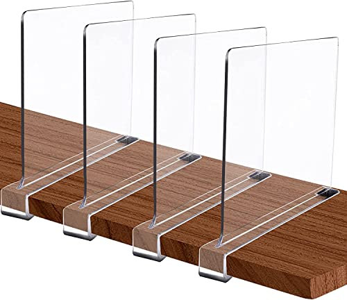 Homtone 4 Stücke 28x20.5x3.3cm Acryl-Regalteiler für Schränke, durchsichtige Regaltrenner, Schränke, Regalaufbewahrung und Organisation ohne Bohren Holz-Regalteiler