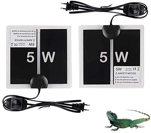 NEKOSUKI Tapis Chauffant Reptile, 2PCS 5W 5.9x5.5 Pouces Tapis Chauffant Terrarium Réglable avec Contrôle De La Température pour Reptiles -Tortue, Serpents, Lézards, Geckos, Araignées