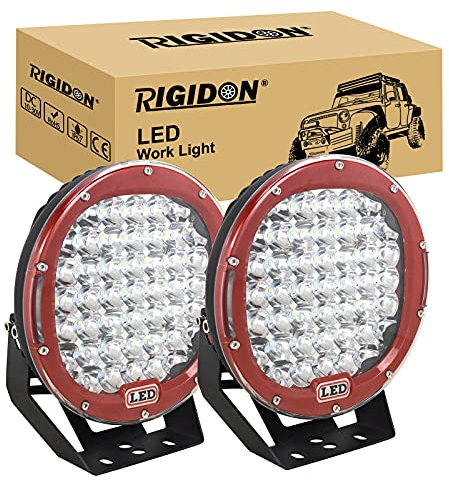 RIGIDON 2 Pcs Rot Auto rund scheinwerfer, 9 Zoll 23cm 225W led Spot Strahler, offroad beleuchtung für SUV ATV, Traktor, LKW, 4x4 6000K led nebelscheinwerfer, led arbeitslicht arbeitsscheinwerfer