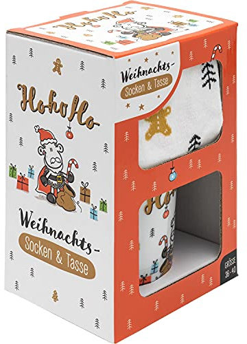 Sheepworld 49909 Nikolaus, Geschenkset mit Porzellantasse und Damensocken Tassen-Socken-Set, Porzellan, 350 milliliters ,Mehrfarbig