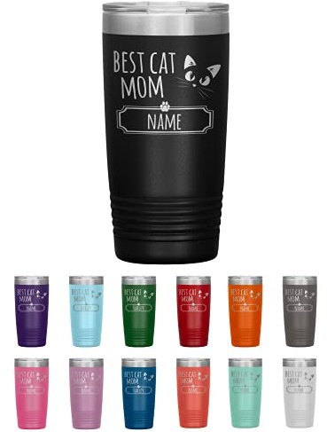 Vaso al vacío personalizado con nombre de mamá de gato de 20 onzas para novias y mujeres, vaso de nombre personalizado para bebidas para amantes de los gatos, vasos únicos personalizados para mujeres
