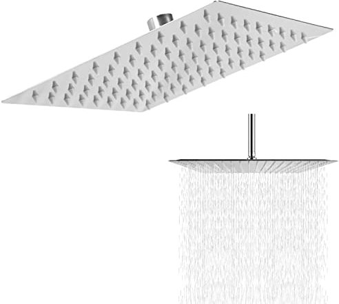 Tyenaza 20 x 20cm Großer Regenbrause, Quadrat Hochdruck Duschkopf, Duschkopf Regendusche, Quadratischer Duschkopf Edelstahl Duschbrause Regen Badezimmer Top Badezimmer Top Sprayer