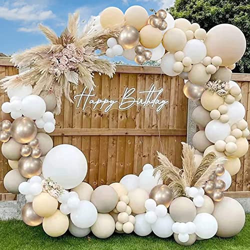 YAOYIN Luftballons Geburtstag Girlande, 120 Stück Beige Ballonbogen Girlande Kit, Beige Weißgold Luftballon Girlande für Boho Hochzeit, Geburtstagsdeko, Babyparty, Geschlecht Reveal Party Dekoration