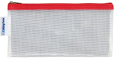 Waytex Transparente Tasche mit Reißverschluss, strapazierfähige Textilstruktur aus Eva, ohne PVC, Format 22 x 11 cm, roter Verschluss