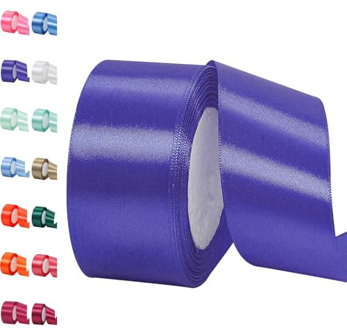 POPOYU Satinband Lila Blau 40mm, 23 Meters Dekoration Geschenkband Fein Schleifenband, Stoffband für Luftballons, Hochzeit, Taufe und Geburtstag Geschenke Der Valentinstag Verpackung von Geschenken