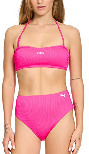 PUMA Damen Geripptes Bandeau-Bikini-Set, Helles Rosa, S