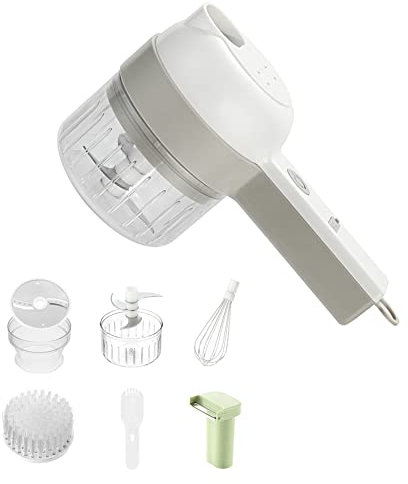 5 In 1 Handheld Electric Vegetable Cutter Set Multifunctional Food Processor Electric Slicer, Masher, Peeler, Whisk, And Scrubber For Garlic Onion Pepper Ginger Celery Meat Egg With Brush