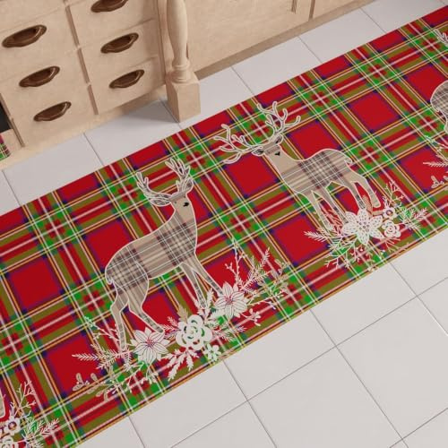 PETTI Artigiani Italiani - Weihnachts-Küchenläufer, Rutschfester und waschbarer Weihnachts-Küchenteppich, 52 x 480 cm, beigefarbener Rentier-Weihnachtsteppich, Made in Italy