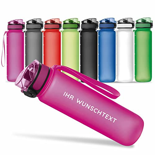#teamludorf Trinkflasche CAMPOS -pink - individuell bedruckbar - auslaufsicher - BPA frei- Tritan - aus Kunststoff mit verschließbarem Deckel - Trinkvorrichtung - Handschlaufe - 1.000ml