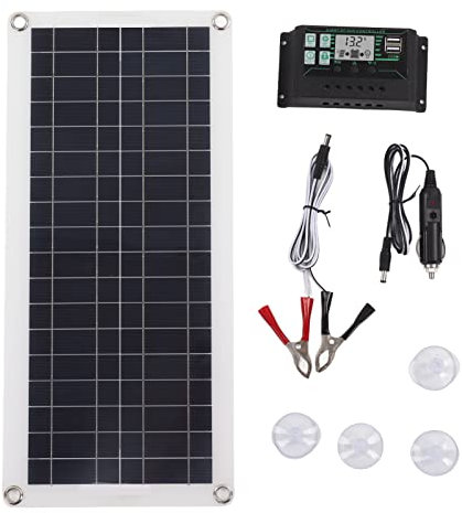 Kit de Energía Solar de 30W y 12V, Panel Solar de 30A, Kit de Controlador de Voltaje de Cargador, Silicio Policristalino para Coche de 12V, RV, Barco, Remolque Marino
