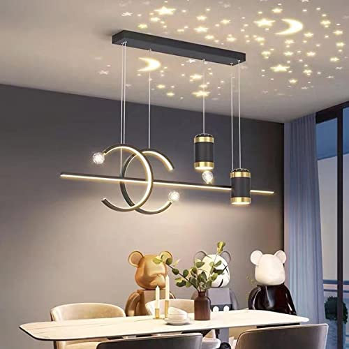 Bellastein Moderne LED Esstisch Hängelampe Neu Entwurf sternenklarer Himmel Pendelleuchte Höhenverstellbar Fernbedienung Hängeleuchte für Esszimmer Wohnzimmer Büro Pendellampe (Schwarz)