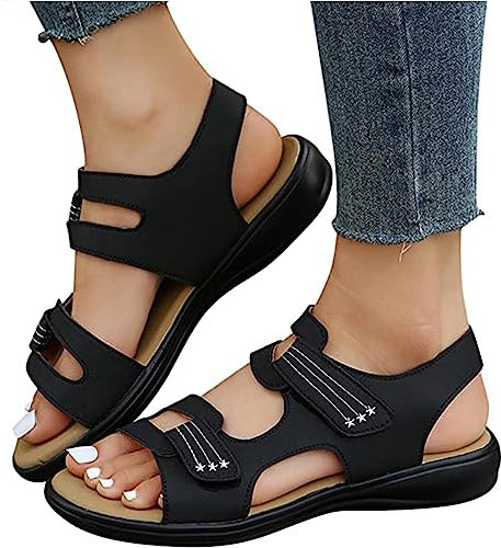 FufIZU Orthopädische Sandalen Für Damen Sommer Atmungsaktiv Offener Zeh Retro Sandaletten Komfort Walking Pantoffeln with Arch Support PU-Leder Plateau Sandals Freizeit Strandschuhe,002,39EU