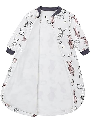 Baby Schlafsack für Kleinkinder 1 TOG Langarm Babyschlafsack, 2-Wege-Reißverschluss, Ganzjährig, Kinderschlafsack Baumwolle Schlafanzug für Jungen und Mädchen (graues Kaninchen, S)